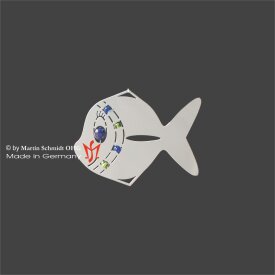 Fischli  Edelstahl  m. Perlen grün + blau 56mm