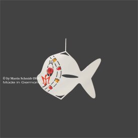 Fischli Edelstahl  m. Perlen rot + orange 56mm