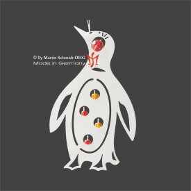 Pinguin, Edelstahl  mit Perlen rot + orange, 95mm hoch